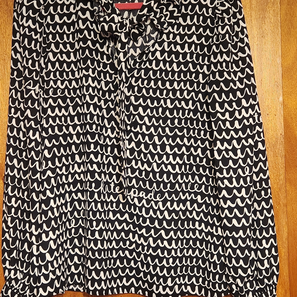 Kate Spade Ruffle Tie neck Blouse Black and White Size M